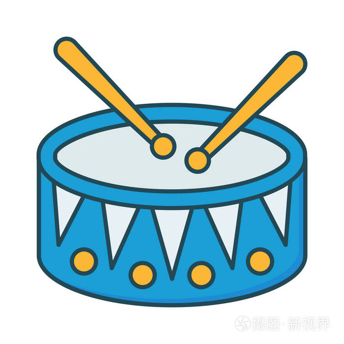 鼓平面图标查出在白色背景, 向量, 例证