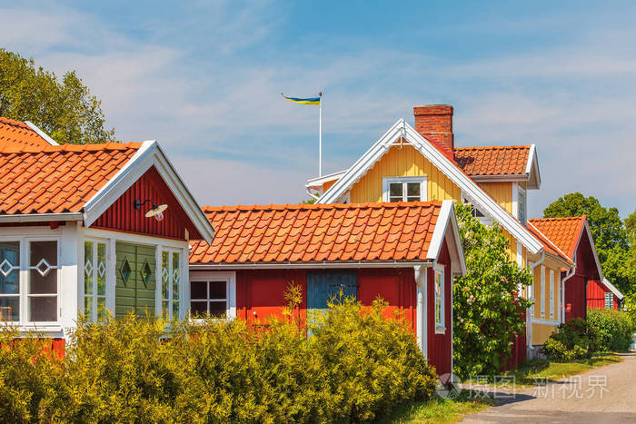 瑞典的老房子在夏天在kristianopel村