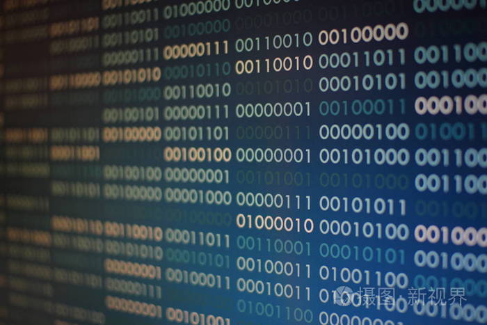 蓝色背景与计算机数字二进制码位数一和零文本
