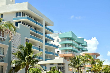 Niveau 艺术装饰公寓在海洋驱动器, 迈阿密海滩, 佛罗里达上空看大西洋