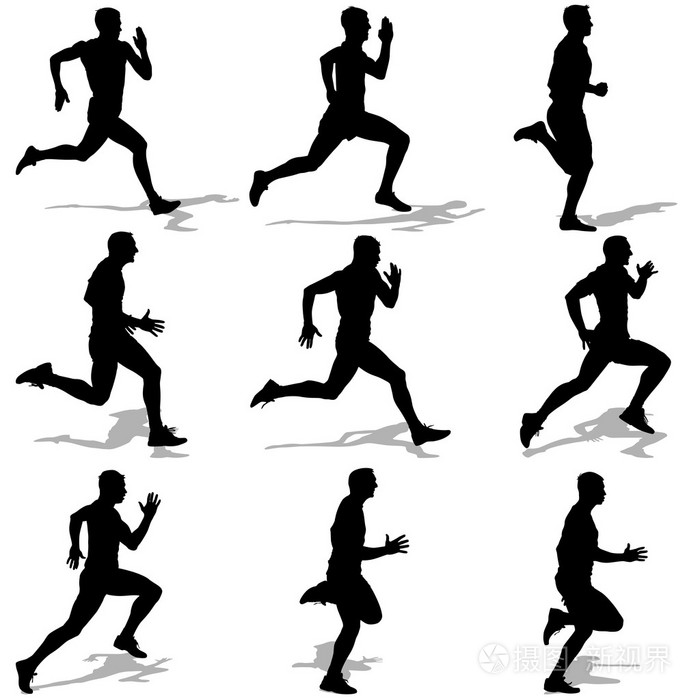 组的剪影.赛跑者在冲刺 (sprint),男人.矢量图