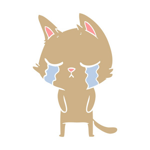 哭泣的扁平颜色风格动画片猫