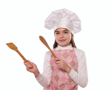 厨师帽的女孩指示孤立