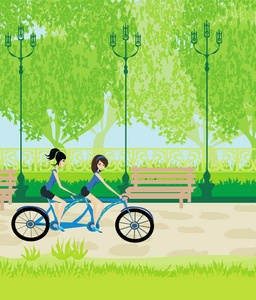 朋友们在公园里骑自行车