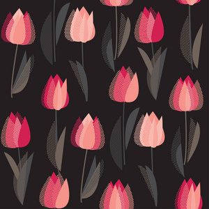 现代抽象红色郁金香花卉无缝图案