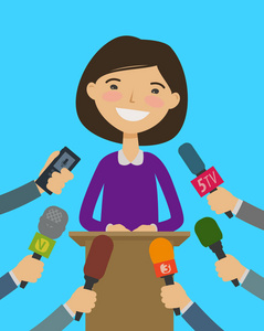 公共议长, 采访记者.电视, 新闻, 电视概念卡通载体照片