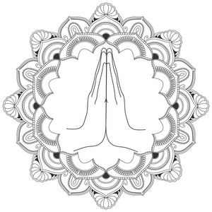 namaste 与装饰印度装饰曼陀罗在白色背景。向量例证