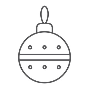 圣诞树球细线图标, 圣诞节和装饰, 摆设符号, 矢量图形, 线性图案