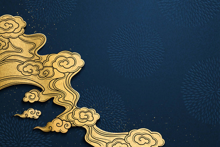 传统中国金云背景在纸艺术风格照片