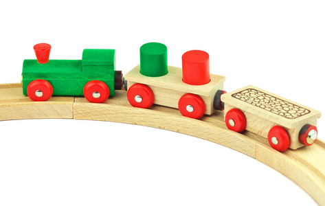 木制玩具彩色隔离在白色背景上的火车