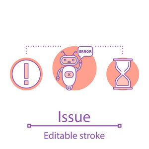 问题概念图标。系统错误想法细线插图。聊天机器人.警告消息。矢量隔离轮廓图。可编辑描边