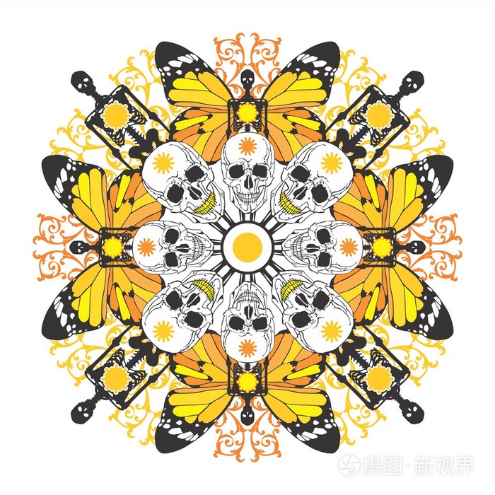 有趣的对称图案的头骨插画-正版商用图片0a6gdi-摄图新视界