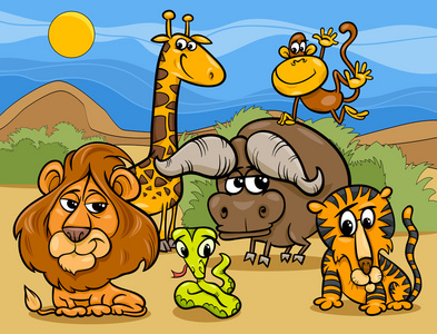 野生动物组卡通插图
