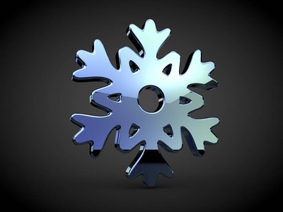 插图, 蓝色雪花的图像, 水晶结构, 寒冷, 冬天, 雪和北方的象征。制冷装置, 冰箱的图标。3d 渲染, 在黑色背景上