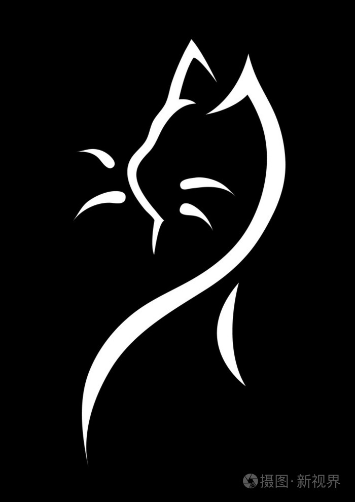 黑白色的猫剪影