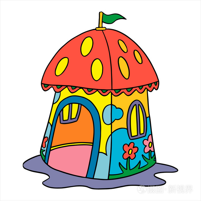 上白孤立的玩具房子卡通插图