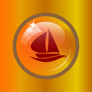 帆船图标。彩色背景上的互联网按钮