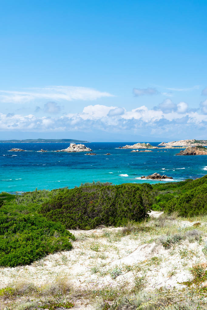 美丽的夏季景观与海滩和令人惊叹的环境周围的绿松石海与小波在卡普雷