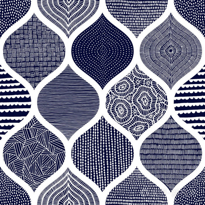 可爱的蓝色和白色图案.纺织品的夏天印刷品.手绘波浪饰品