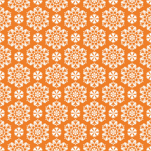 白色花卉图案的橙色背景。纺织品和墙纸无缝图案