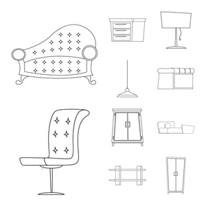 家具和公寓符号的孤立对象。网站家具和家庭股票符号的收集