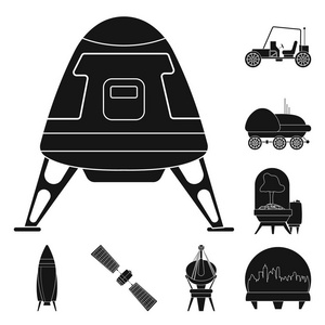 火星和空间图标的矢量插图。收集火星和行星股票向量例证