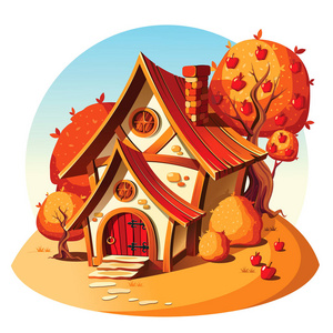 质朴的石房子。秋季景观