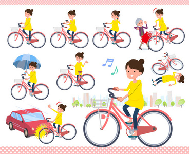 一组怀孕妇女骑着城市的自行车。有行为举止和麻烦。它的矢量艺术, 所以它很容易编辑
