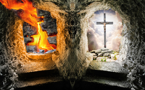 撒旦与耶稣干仗天堂与地狱的两个大门照片