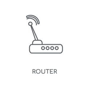 路由器线性图标。路由器概念笔画符号设计。薄的图形元素向量例证, 在白色背景上的轮廓样式, eps 10
