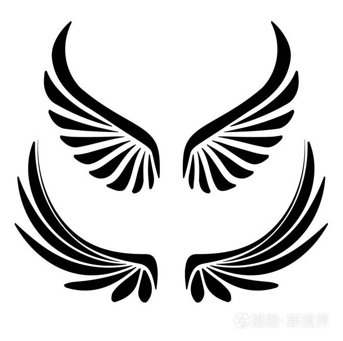 两对向量翅膀在白色背景上