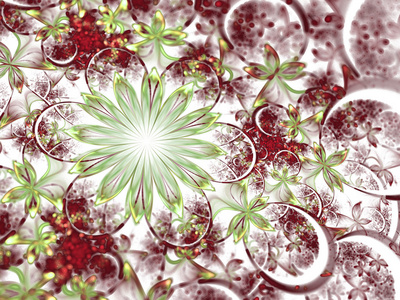 红色和绿色的分形的花朵，为平面创意设计数码艺术作品