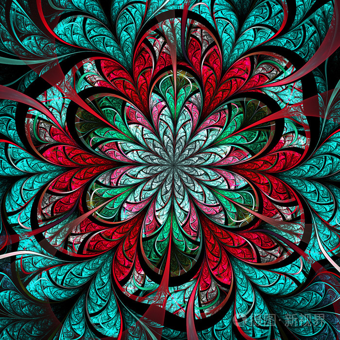 黑暗多彩分形花,数字为图形创意设计图稿