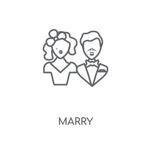 结婚线性图标。结婚概念笔画符号设计。薄的图形元素向量例证, 在白色背景上的轮廓样式, eps 10