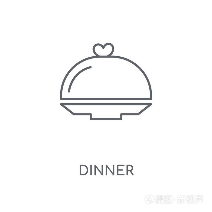 晚餐线性图标晚餐概念笔画符号设计薄的图形元素向量例证在白色背景上