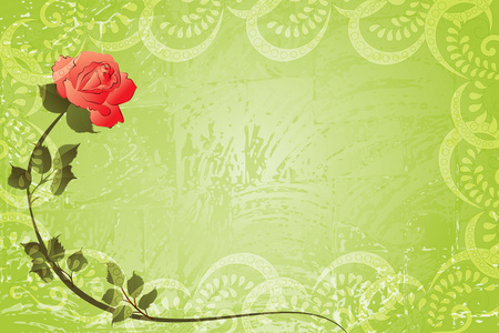 grungy green frame with red rose