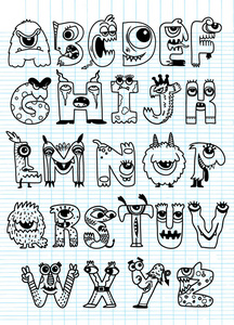 万圣节字母与滑稽的怪物字符, 怪物卡通字体照片