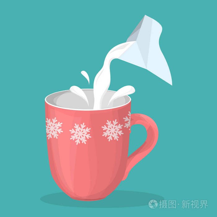 插画 把牛奶倒在一个红色的杯子里.乳制品.eps