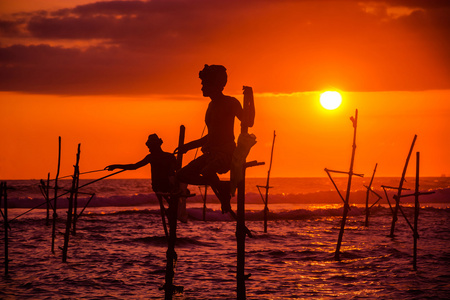 斯里兰卡传统高跷渔夫