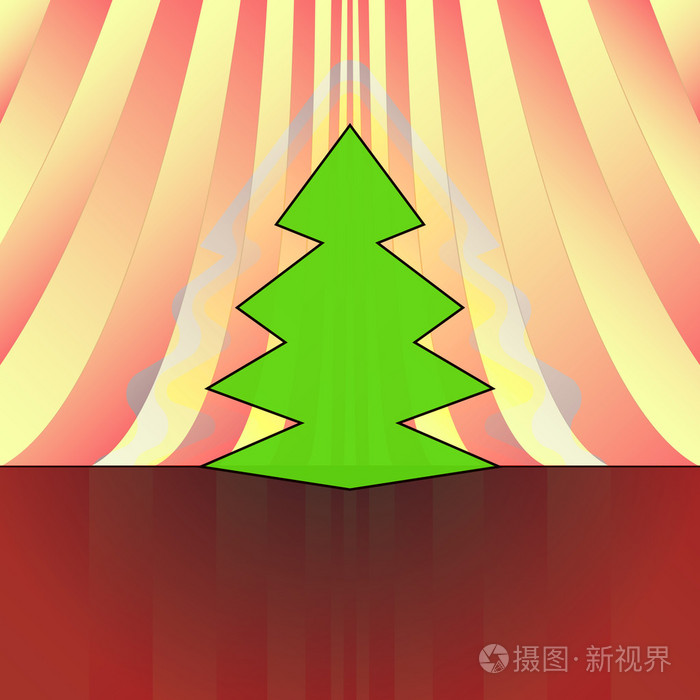 锋利的形状圣诞树红色黄色帷幕矢量卡上