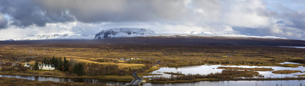 冰岛历史悠久的 thingvellir 国家公园, 可欣赏平原全景