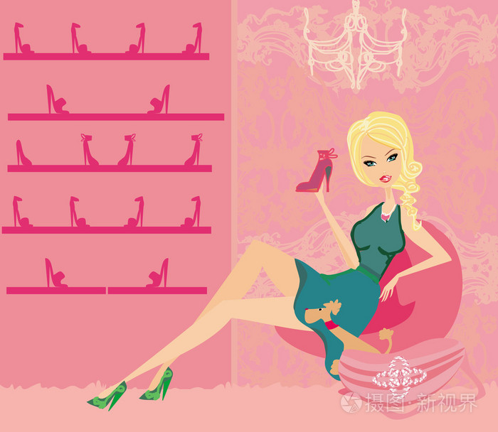 在鞋店购物的时尚女孩