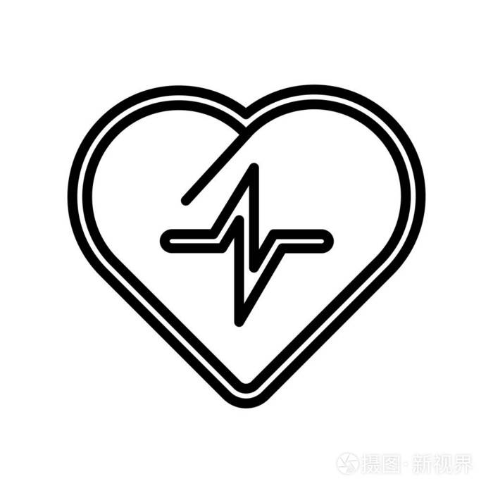 心电图图标矢量在白色背景心电图透明标志线条和轮廓元素的线性样式中