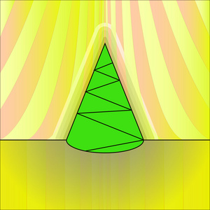 圆锥形的形状设计的圣诞树上黄色帷幕矢量卡