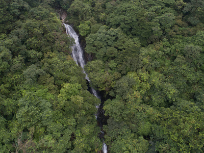 热带雨林山瀑布鸟瞰图图片