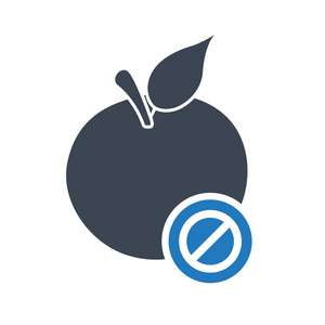 苹果图标, 营养图标不允许签名。苹果图标和方块, 禁止, 禁止符号。矢量插图
