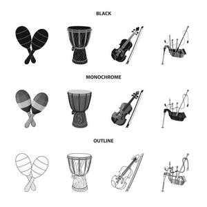 独立的音乐对象和调谐图标。网页音乐和工具股票符号的收集