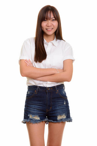 年轻快乐的亚洲少女的画像微笑图片