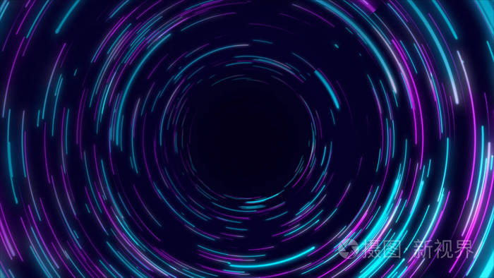 蓝色和紫色抽象圆径向线背景数据流光纤运动效果背景