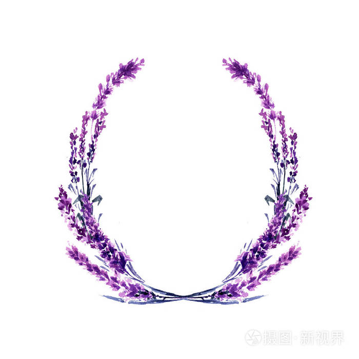 薰衣草花圆树枝插图.圆形薰衣草框架.装饰花卉设计.爱情和婚姻.